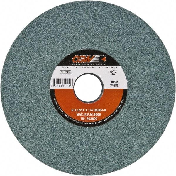 Camel Grinding Wheels - 8" Diam x 1-1/4" Hole x 1/4" Thick, I Hardness, 80 Grit Surface Grinding Wheel - Silicon Carbide, Type 1, Fine Grade, Vitrified Bond, No Recess - Exact Industrial Supply