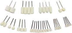Value Collection - 36 Piece, 1/8" Shank Diam, Wool Felt Bob Set - Medium Density, Includes Ball, Cone, Cylinder, Flame, Olive & Oval Bobs - Exact Industrial Supply