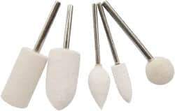 Value Collection - 5 Piece, 3/32" Shank Diam, Wool Felt Bob Set - Medium Density, Includes Ball, Cone, Cylinder, Flame, Olive & Oval Bobs - Exact Industrial Supply