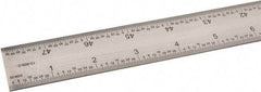 SPI - 48" Long, 1/64, 1/32" and 0.5, 1mm Graduation, Rigid Steel Rule - English/Metric Graduation Style, 1-1/4" Wide, Silver, Satin Chrome Finish - Exact Industrial Supply