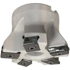 Iscar - 9 Inserts, 5" Cut Diam, 1-1/2" Arbor Diam, 0.118" Max Depth of Cut, Indexable Square-Shoulder Face Mill - 0/90° Lead Angle, 2-1/2" High, HTP LNHT 1606 Insert Compatibility, Through Coolant, Series TangPlunge - Exact Industrial Supply