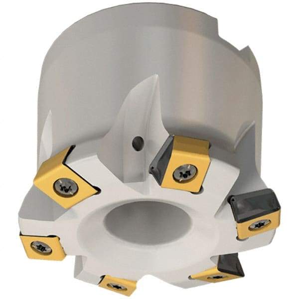 Iscar - 6 Inserts, 2.48" Cutter Diam, 0.071" Max Depth of Cut, Indexable High-Feed Face Mill - 1.063" Arbor Hole Diam, 0.488" Keyway Width, 1.969" High, FTP-LN10 Toolholder, LNHT 1006 Inserts, Series Helitang - Exact Industrial Supply