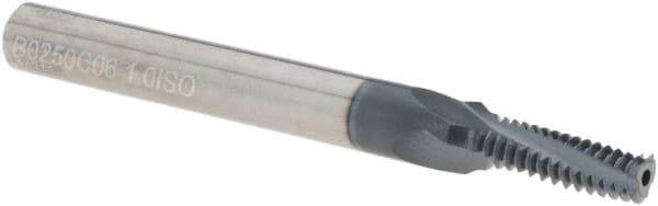 Iscar - M6x1.00 ISO, 0.181" Cutting Diam, 3 Flute, Solid Carbide Helical Flute Thread Mill - Internal Thread, 0.6" LOC, 2-1/2" OAL, 1/4" Shank Diam - Exact Industrial Supply