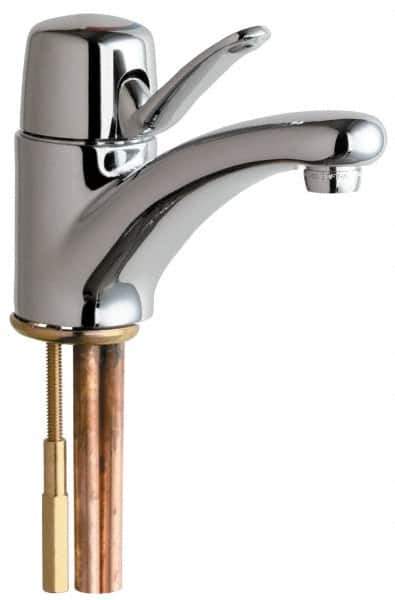 Chicago Faucets - Single Handle, Deck Mounted, Single Hole Bathroom Faucet - Ceramic Mixing Cartridge, No Drain, Integral Spout - Exact Industrial Supply