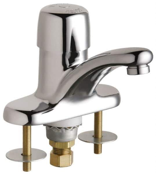 Chicago Faucets - Round Handle, Deck Mounted Bathroom Faucet - One Handle, No Drain, Standard Spout - Exact Industrial Supply