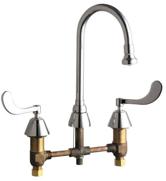 Chicago Faucets - Wrist Blade Handle, Wide Spread Bathroom Faucet - Two Handle, No Drain, Gooseneck Spout - Exact Industrial Supply