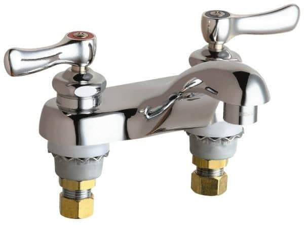 Chicago Faucets - Lever Handle, Deck Mounted, Vandal Resistant Bathroom Faucet - Two Handle, No Drain, Standard Spout - Exact Industrial Supply