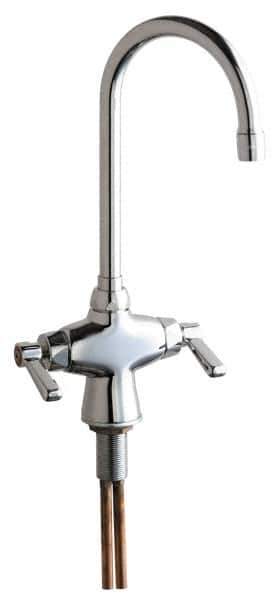 Chicago Faucets - Deck Mount, Single Hole Bar and Hospitality Faucet - Two Handle, Lever Handle, Gooseneck Spout - Exact Industrial Supply