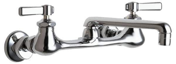 Chicago Faucets - Wall Mount, Swing Spout Service Sink Faucet - Two Handle, Lever Handle, 6 Cast Spout, No Drain - Exact Industrial Supply