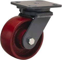Hamilton - 5" Diam x 2" Wide x 6-1/2" OAH Top Plate Mount Swivel Caster - Cast Iron, 1,300 Lb Capacity, Sealed Precision Ball Bearing, 4 x 5" Plate - Exact Industrial Supply