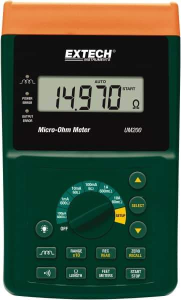 Extech - Digital LCD Display, 600 Megohm Electrical Insulation Resistance Tester & Megohmmeter - Powered by 11.1V Battery & Rechargeable Li-Polymer Battery - Exact Industrial Supply