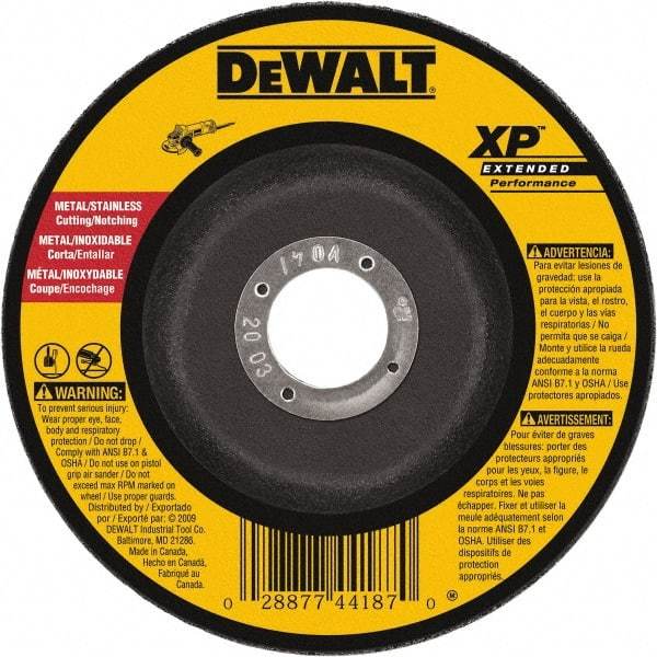 DeWALT - 24 Grit, 9" Wheel Diam, 3/32" Wheel Thickness, Type 27 Depressed Center Wheel - Zirconia Alumina, Resinoid Bond, 6,600 Max RPM - Exact Industrial Supply
