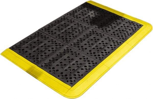 Wearwell - Dry/Wet Environment, Anti-Fatigue Matting - Black & Yellow, Vinyl with Vinyl Base, Beveled - Exact Industrial Supply