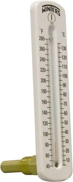 Winters - 40 to 280°F, Industrial Thermometer with Standard Thermowell - 1 Inch Immersion Length, 2 Inch Stem Length, 8 Inch Long, 1/2 Inch Thread - Exact Industrial Supply