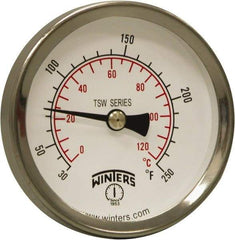 Winters - 30 to 250°F, Industrial Thermometer with Standard Thermowell - 1 Inch Immersion Length, 1.61 Inch Stem Length, 2 Inch Long, 1/2 Inch Thread - Exact Industrial Supply