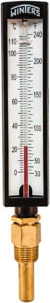 Winters - 30 to 240°F, Industrial Thermometer with Standard Thermowell - 2 Inch Immersion Length, 1.825 Inch Stem Length, 10 Inch Long, 1/2 Inch Thread - Exact Industrial Supply