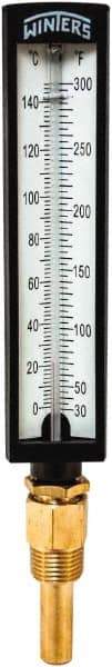 Winters - 30 to 300°F, Industrial Thermometer with Standard Thermowell - 2 Inch Immersion Length, 1.825 Inch Stem Length, 10 Inch Long, 1/2 Inch Thread - Exact Industrial Supply