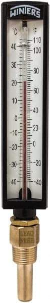 Winters - -40 to 110°F, Industrial Thermometer with Standard Thermowell - 2 Inch Immersion Length, 1.825 Inch Stem Length, 10 Inch Long, 1/2 Inch Thread - Exact Industrial Supply