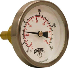 Winters - 30 to 250°F, Industrial Thermometer with Standard Thermowell - 1 Inch Immersion Length, 2.012 Inch Stem Length, 2 Inch Long, 3/4 Inch Thread - Exact Industrial Supply