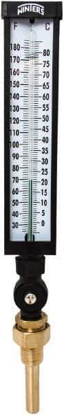 Winters - 30 to 180°F, Industrial Thermometer with Standard Thermowell - 3 Inch Immersion Length, 3-1/2 Inch Stem Length, 17 Inch Long, 3/4 Inch Thread - Exact Industrial Supply