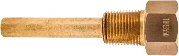 Winters - 4-1/2 Inch Overall Length, 1/2 Inch Thread, Brass Thermowell - 2-1/2 Inch Insertion Length - Exact Industrial Supply