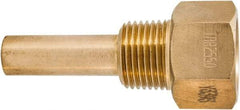 Winters - 3-1/2 Inch Overall Length, 1/2 Inch Thread, Brass Thermowell - 1-3/8 Inch Insertion Length - Exact Industrial Supply