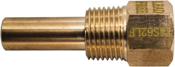 Winters - 2-1/2 Inch Overall Length, 1/2 Inch Thread, Brass Thermowell - 1.3 Inch Insertion Length - Exact Industrial Supply
