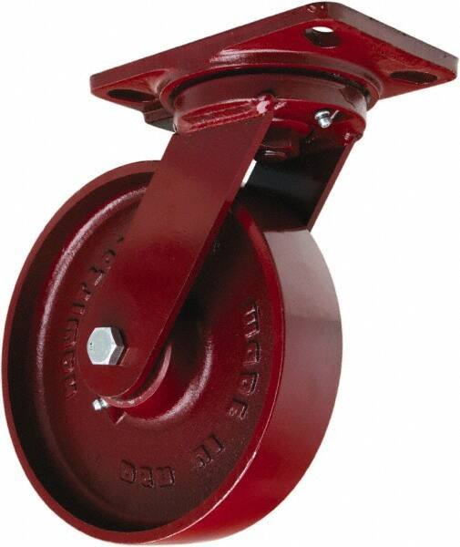 Hamilton - 8" Diam x 2" Wide x 9-3/4" OAH Top Plate Mount Swivel Caster - Cast Iron, 1,500 Lb Capacity, Tapered Roller Bearing, 4-1/2 x 6-1/2" Plate - Exact Industrial Supply