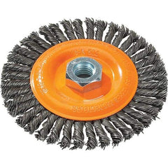 WALTER Surface Technologies - 5" OD, 5/8-11 Arbor Hole, Stringer Bead Steel Wheel Brush - 1/4" Face Width, 0.02" Filament Diam, 15,000 RPM - Exact Industrial Supply