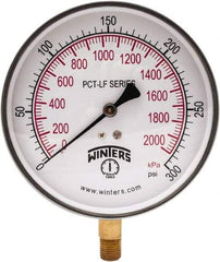 Winters - 4-1/2" Dial, 1/4 Thread, 0-300 Scale Range, Pressure Gauge - Lower Connection Mount, Accurate to 0.01% of Scale - Exact Industrial Supply