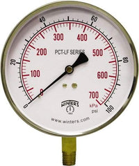Winters - 4-1/2" Dial, 1/4 Thread, 0-100 Scale Range, Pressure Gauge - Lower Connection Mount, Accurate to 0.01% of Scale - Exact Industrial Supply