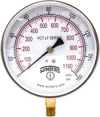 Winters - 4-1/2" Dial, 1/4 Thread, 0-160 Scale Range, Pressure Gauge - Lower Connection Mount, Accurate to 0.01% of Scale - Exact Industrial Supply