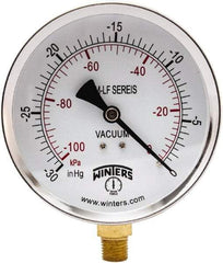 Winters - 4" Dial, 1/4 Thread, 30" HG Vac Scale Range, Pressure Gauge - Lower Connection Mount, Accurate to 3-2-3% of Scale - Exact Industrial Supply