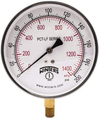 Winters - 4-1/2" Dial, 1/4 Thread, 0-200 Scale Range, Pressure Gauge - Lower Connection Mount, Accurate to 0.01% of Scale - Exact Industrial Supply