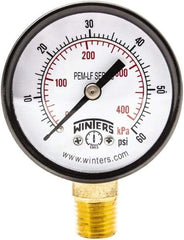 Winters - 2" Dial, 1/4 Thread, 0-60 Scale Range, Pressure Gauge - Lower Connection Mount, Accurate to 3-2-3% of Scale - Exact Industrial Supply