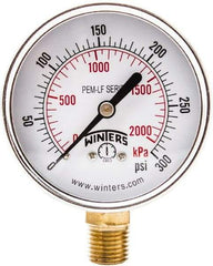 Winters - 2-1/2" Dial, 1/4 Thread, 0-300 Scale Range, Pressure Gauge - Lower Connection Mount, Accurate to 3-2-3% of Scale - Exact Industrial Supply