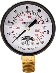 Winters - 2" Dial, 1/4 Thread, 0-160 Scale Range, Pressure Gauge - Lower Connection Mount, Accurate to 3-2-3% of Scale - Exact Industrial Supply