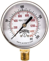 Winters - 2-1/2" Dial, 1/4 Thread, 0-200 Scale Range, Pressure Gauge - Lower Connection Mount, Accurate to 3-2-3% of Scale - Exact Industrial Supply