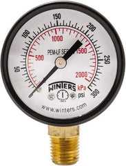 Winters - 2" Dial, 1/4 Thread, 0-300 Scale Range, Pressure Gauge - Lower Connection Mount, Accurate to 3-2-3% of Scale - Exact Industrial Supply