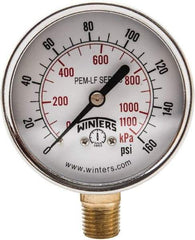 Winters - 2-1/2" Dial, 1/4 Thread, 0-160 Scale Range, Pressure Gauge - Lower Connection Mount, Accurate to 3-2-3% of Scale - Exact Industrial Supply