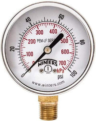 Winters - 2-1/2" Dial, 1/4 Thread, 0-100 Scale Range, Pressure Gauge - Lower Connection Mount, Accurate to 3-2-3% of Scale - Exact Industrial Supply