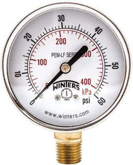 Winters - 2-1/2" Dial, 1/4 Thread, 0-60 Scale Range, Pressure Gauge - Lower Connection Mount, Accurate to 3-2-3% of Scale - Exact Industrial Supply