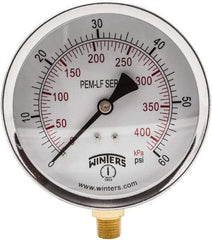 Winters - 4" Dial, 1/4 Thread, 0-60 Scale Range, Pressure Gauge - Lower Connection Mount, Accurate to 3-2-3% of Scale - Exact Industrial Supply