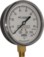 Winters - 3-1/2" Dial, 1/4 Thread, 0-250 Scale Range, Pressure Gauge - Lower Connection Mount, Accurate to 3-2-3% of Scale - Exact Industrial Supply