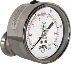 Winters - 4" Dial, 1-1/2 Thread, 0-100 Scale Range, Pressure Gauge - Center Back Connection Mount, Accurate to 0.01% of Scale - Exact Industrial Supply