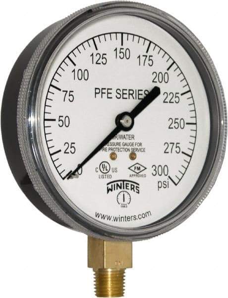 Winters - 3-1/2" Dial, 1/4 Thread, 0-300 Scale Range, Pressure Gauge - Lower Connection Mount, Accurate to 3-2-3% of Scale - Exact Industrial Supply