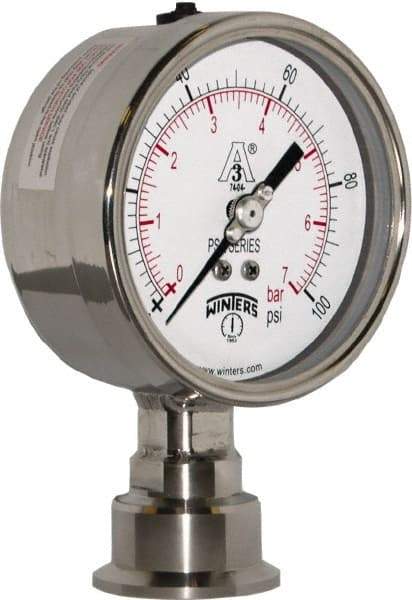 Winters - 4" Dial, 1-1/2 Thread, 0-100 Scale Range, Pressure Gauge - Lower Connection Mount, Accurate to 0.01% of Scale - Exact Industrial Supply