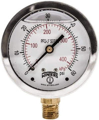 Winters - 2-1/2" Dial, 1/4 Thread, 0-60 Scale Range, Pressure Gauge - Lower Connection Mount, Accurate to 1.5% of Scale - Exact Industrial Supply