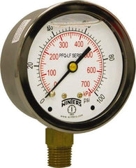 Winters - 2-1/2" Dial, 1/4 Thread, 0-100 Scale Range, Pressure Gauge - Lower Connection Mount, Accurate to 1.5% of Scale - Exact Industrial Supply