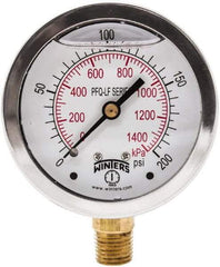 Winters - 2-1/2" Dial, 1/4 Thread, 0-200 Scale Range, Pressure Gauge - Lower Connection Mount, Accurate to 1.5% of Scale - Exact Industrial Supply